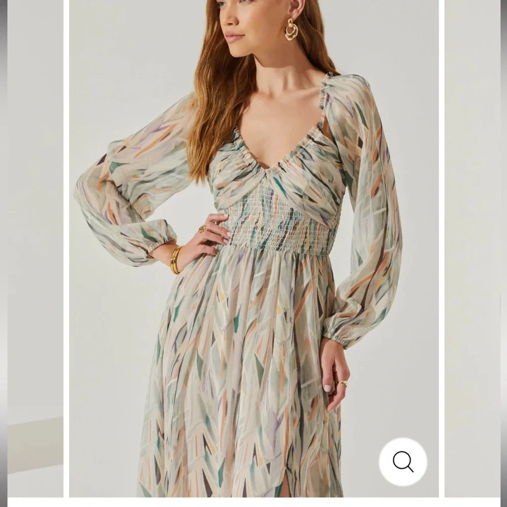 Elegant Long Sleeve Patterned Maxi Dress Revolver - Picture 3 of 4